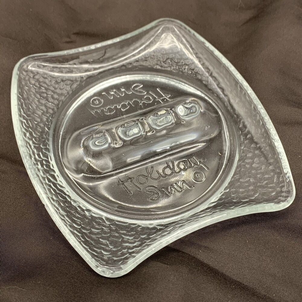 Vintage Clear Glass Holiday Inn Hotel Advertising Ashtray Cigarettes Retro MCM